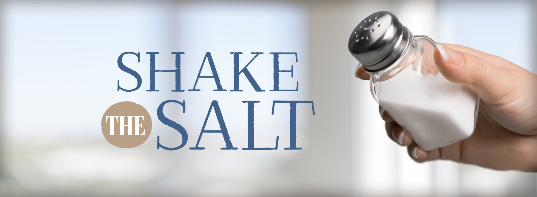 Portrait of hand shaking salt from salt shaker.
